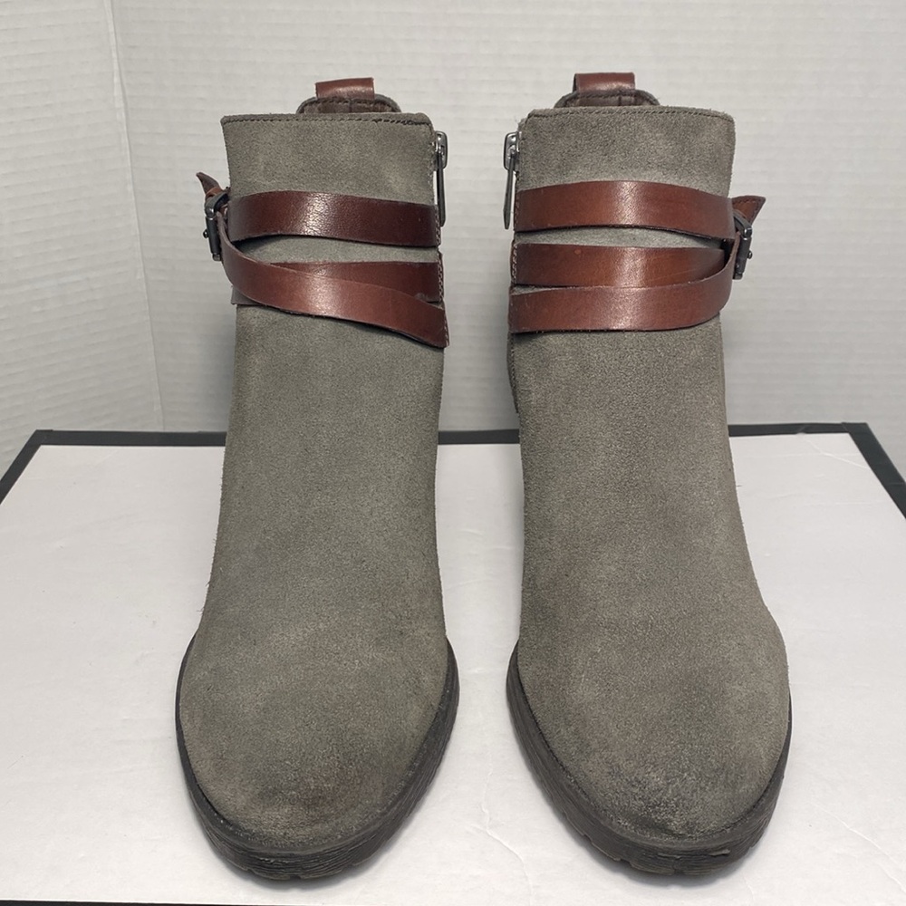 Sam Edelman Hannah Gray Suede Ankle Boots with Brown Double Belt – Size 9.5 - Picture 4 of 9